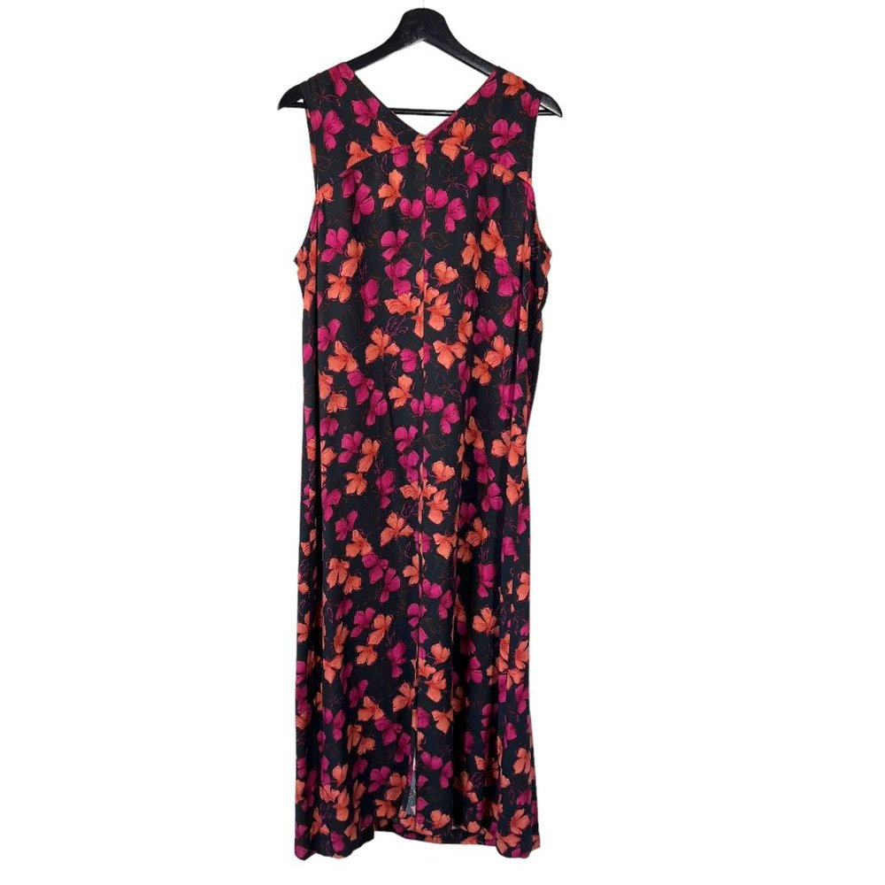 Vintage 90s Black Multicolor Floral Print Sleeveless Full Length Dress XL - Picture 2 of 8